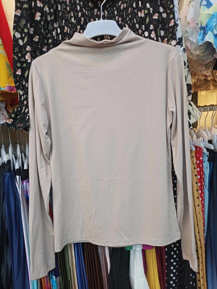 Half Turtle Neck Long Sleeve Slim Fit Stretchable T-shirt (Off White) - Image 2