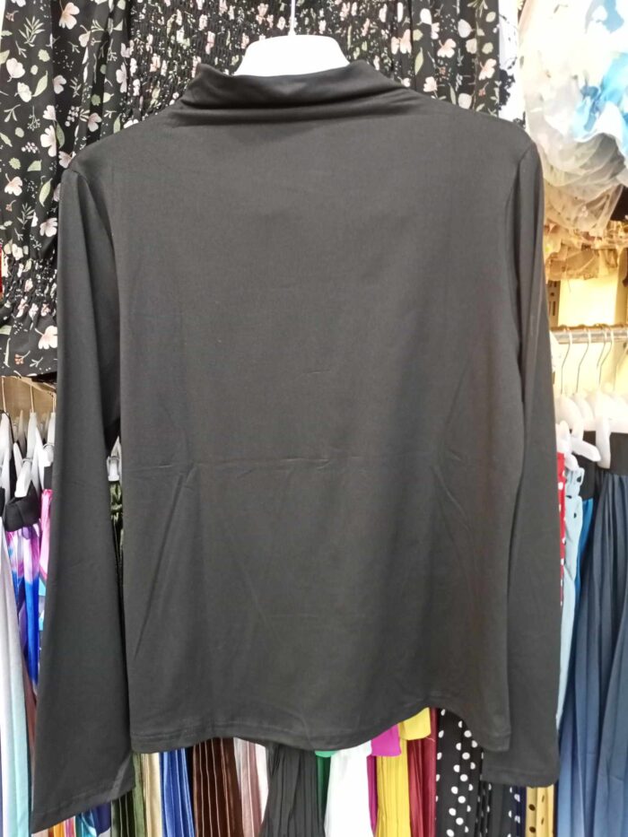 Half Turtle Neck Long Sleeve Slim Fit Stretchable T-shirt (Black) - Image 2