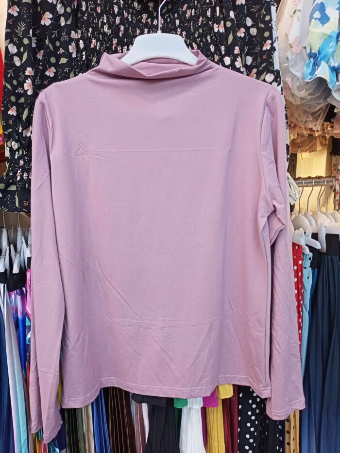 Half Turtle Neck Long Sleeve Slim Fit Stretchable T-shirt (Pink) - Image 2