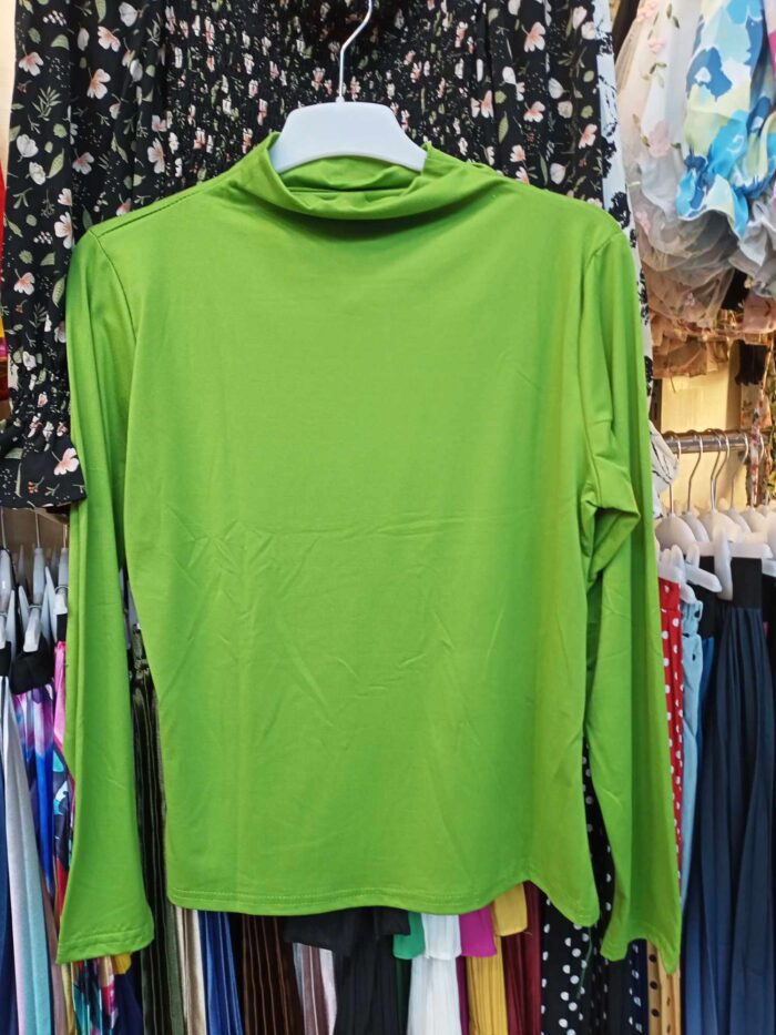 Half Turtle Neck Long Sleeve Slim Fit Stretchable T-shirt (Green) - Image 2