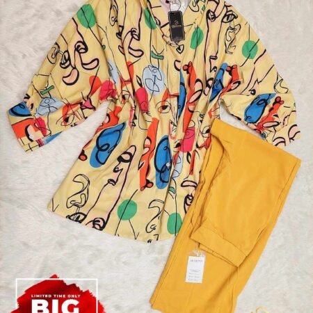Line Long Printed Equipoise 2pcs set(Trouser+Shirt) (Yellow)