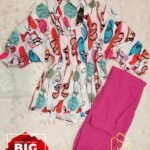 Line Long Printed Equipoise 2pcs set(Trouser+Shirt) (White)