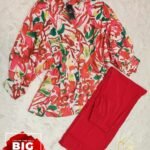 Line Long Printed Equipoise 2pcs set(Trouser+Shirt) (Red)