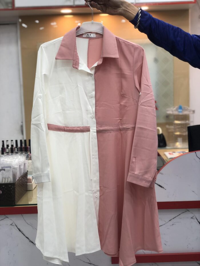 New Mid-Length 2 in 1 Colour Loose Pattern Adjustable Shirt (Light Pink) - Image 2