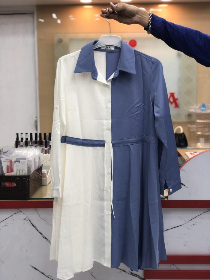 New Mid-Length 2 in 1 Colour Loose Pattern Adjustable Shirt (Blue) - Image 2