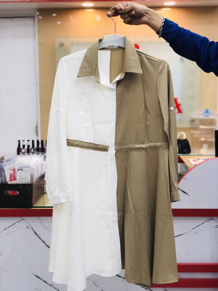New Mid-Length 2 in 1 Colour Loose Pattern Adjustable Shirt (Light Brown) - Image 2