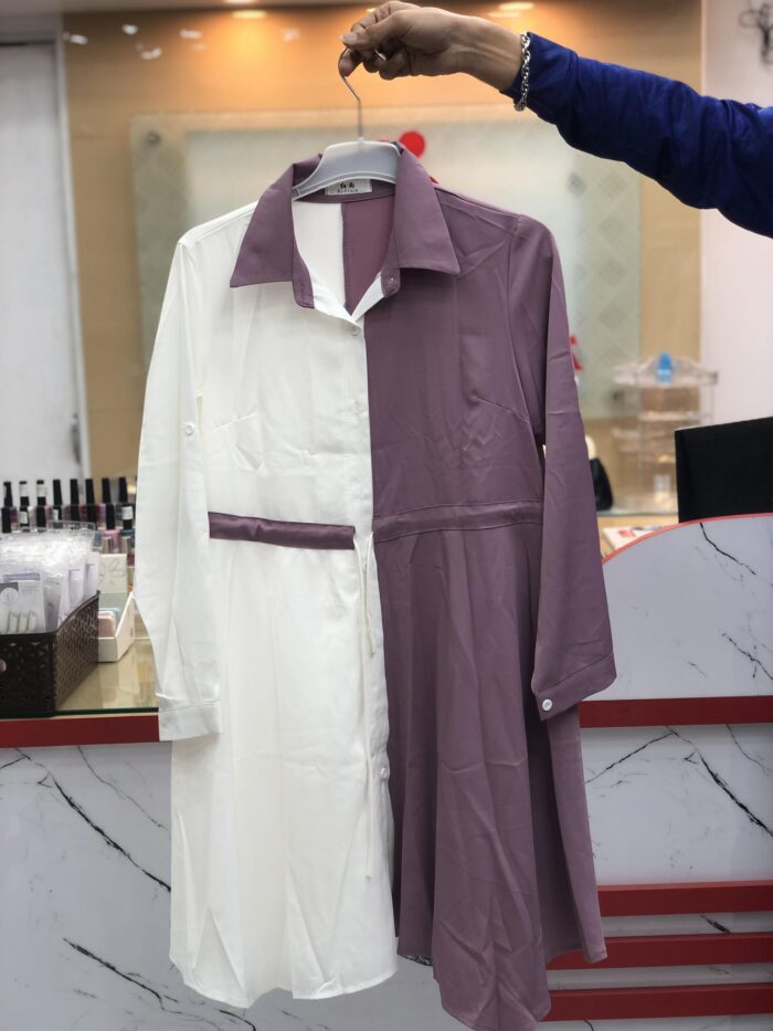 New Mid-Length 2 in 1 Colour Loose Pattern Adjustable Shirt (Light Purple) - Image 2