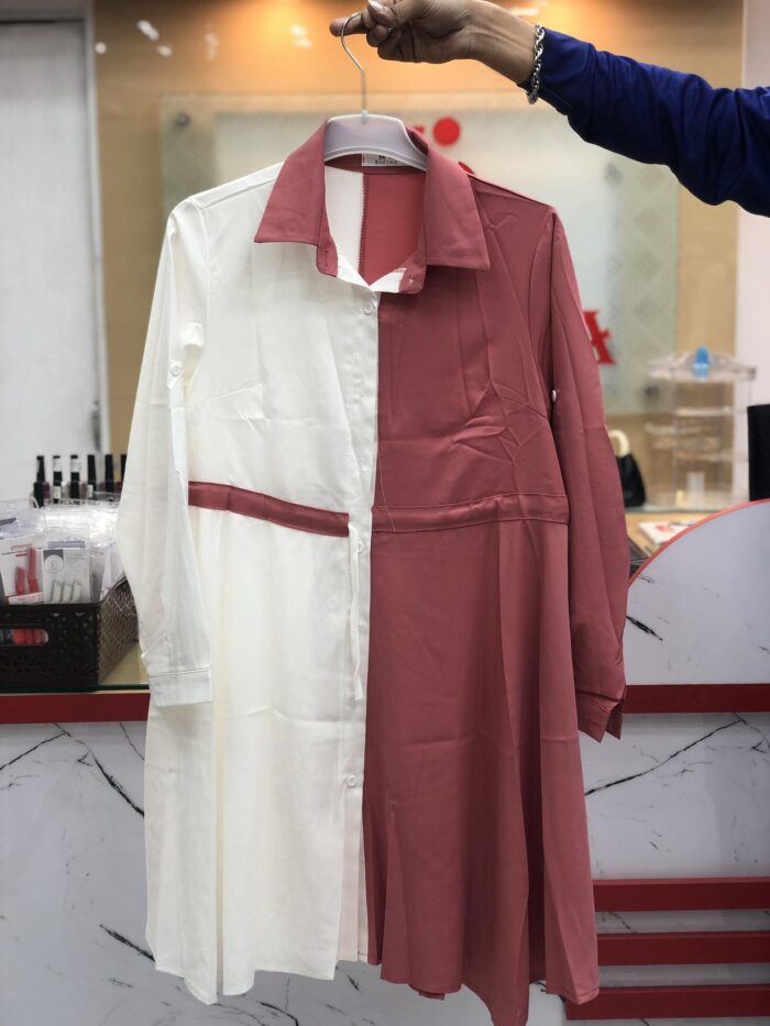 New Mid-Length 2 in 1 Colour Loose Pattern Adjustable Shirt (Deep Pink) - Image 2