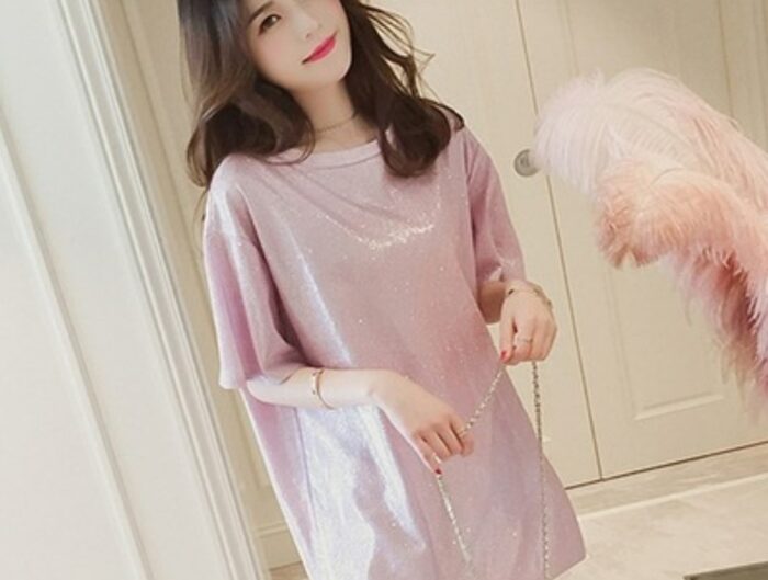 New Style Cool Gloss Solid Color Womens Loose T-shirt (Pink)