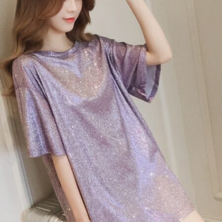 New Style Cool Gloss Solid Color Womens Loose T-shirt (Purple )