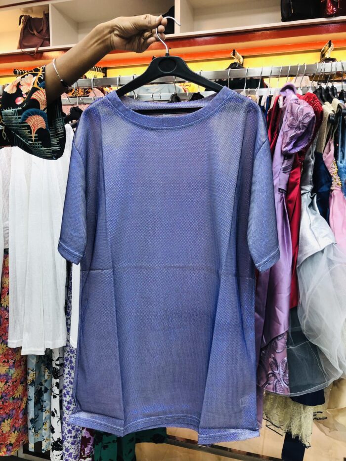 New Style Cool Gloss Solid Color Womens Loose T-shirt (Purple ) - Image 2
