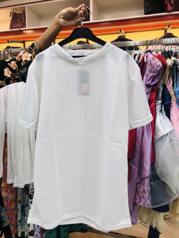 New Style Cool Gloss Solid Color Womens Loose T-shirt (White)
