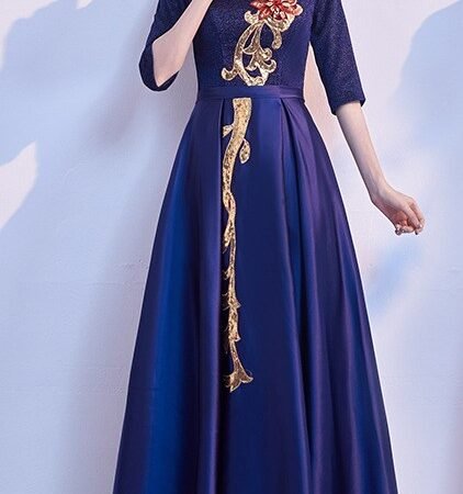 Satin-Shimmer heavy Work Party Dress (Blue)