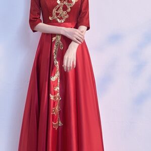 Satin-Shimmer heavy Work Party Dress (Red)