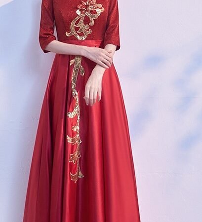 Satin-Shimmer heavy Work Party Dress (Red)