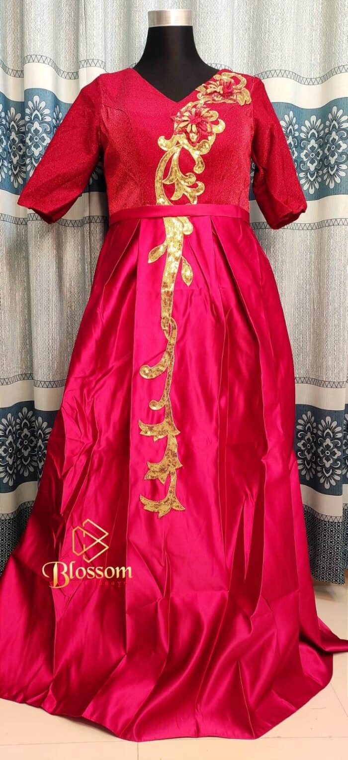 Satin-Shimmer heavy Work Party Dress (Red) - Image 2