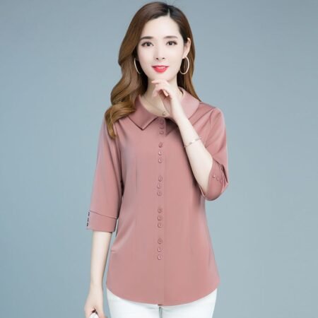 3 Button Style 1 Colour  Round Pattern Shirt (Peach)