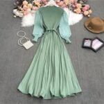 1 Colour Pleated Gown With Belt (Light Paste)