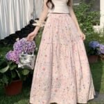 Gentle Korean Floral Skirt with Versatile High-Waisted Loose Slimming A-Line Skirt - Pink