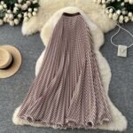 New Style Womens Striped Elastic Waist Versatile Skirt - Brown