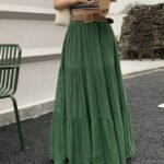 Gentle Korean 3Layer Long Skirt - Green