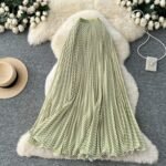New Style Womens Striped Elastic Waist Versatile Skirt - Green