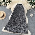 Ethnic-Style Floral Elegant Maxi Pleated Skirt - Black