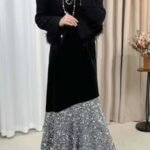 Velvet Sequin Flare Skirt - Silver