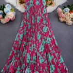 New summer fashion A-line skirt floral print long skirt - Pink Peast