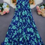 New summer fashion A-line skirt floral print long skirt - Blue Peast