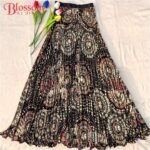 Korean Style Chiffon Printed High-Waisted, Extra-Large Flared Long Skirt - Black