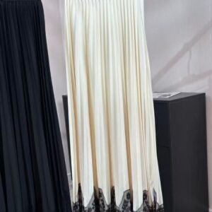 New style matte lace panel black waist long skirt - Off White