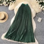 Women's 2026 Spring New Arrival Polka Dot Pleated Skirt with Wavy Hem - Green