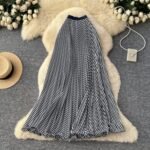 New Style Womens Striped Elastic Waist Versatile Skirt - Black