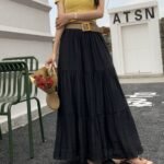 Gentle Korean 3Layer Long Skirt - Black