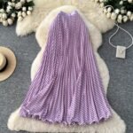 New Style Womens Striped Elastic Waist Versatile Skirt - lavender