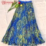 Korean Style Chiffon Printed High-Waisted, Extra-Large Flared Long Skirt - Blue
