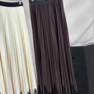New style matte lace panel black waist long skirt - Deep Brown