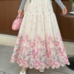French Style Printed Fashion Versatile Niche Embroidery Skirt - Apricot